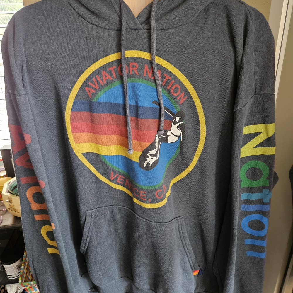Aviator Nation Gray Hoodie with Multicolor Logo